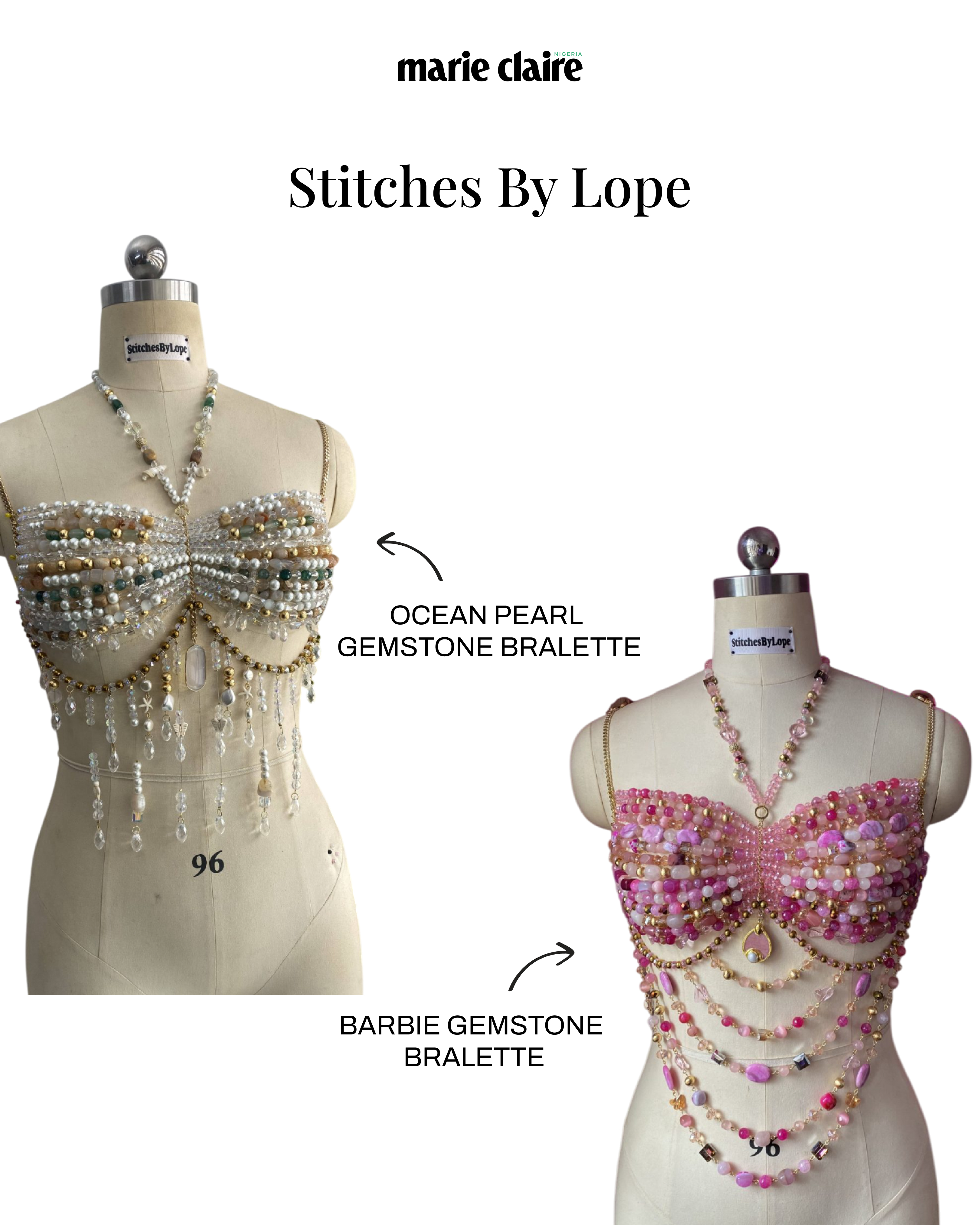 Ocean pearl gemstone bralette. Barbie gemstone bralette via stitchesbylope.com