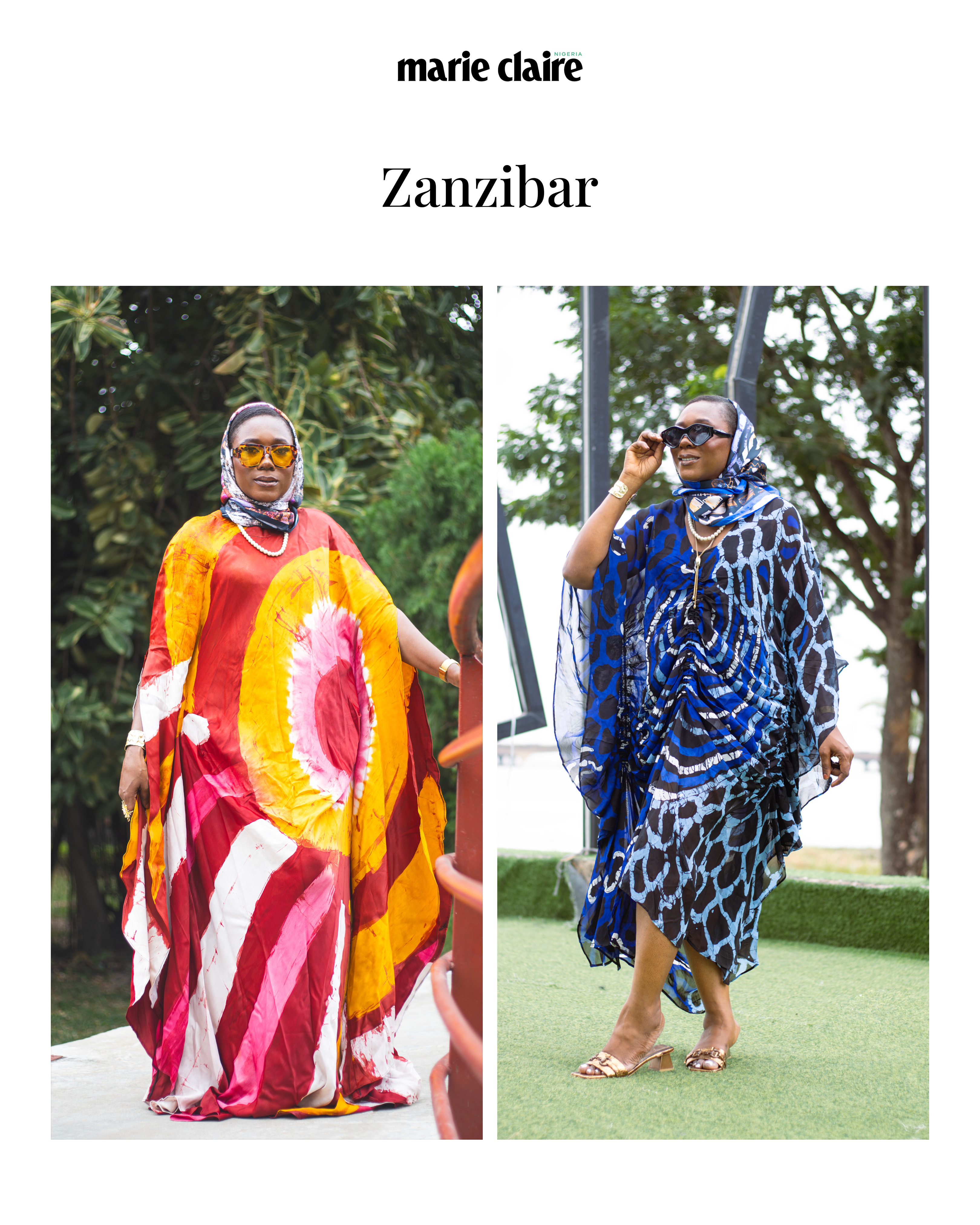 Fashion stylist, Rhoda Ebun, wearing AMEDE kaftans and Bland 2 Glam accessories.