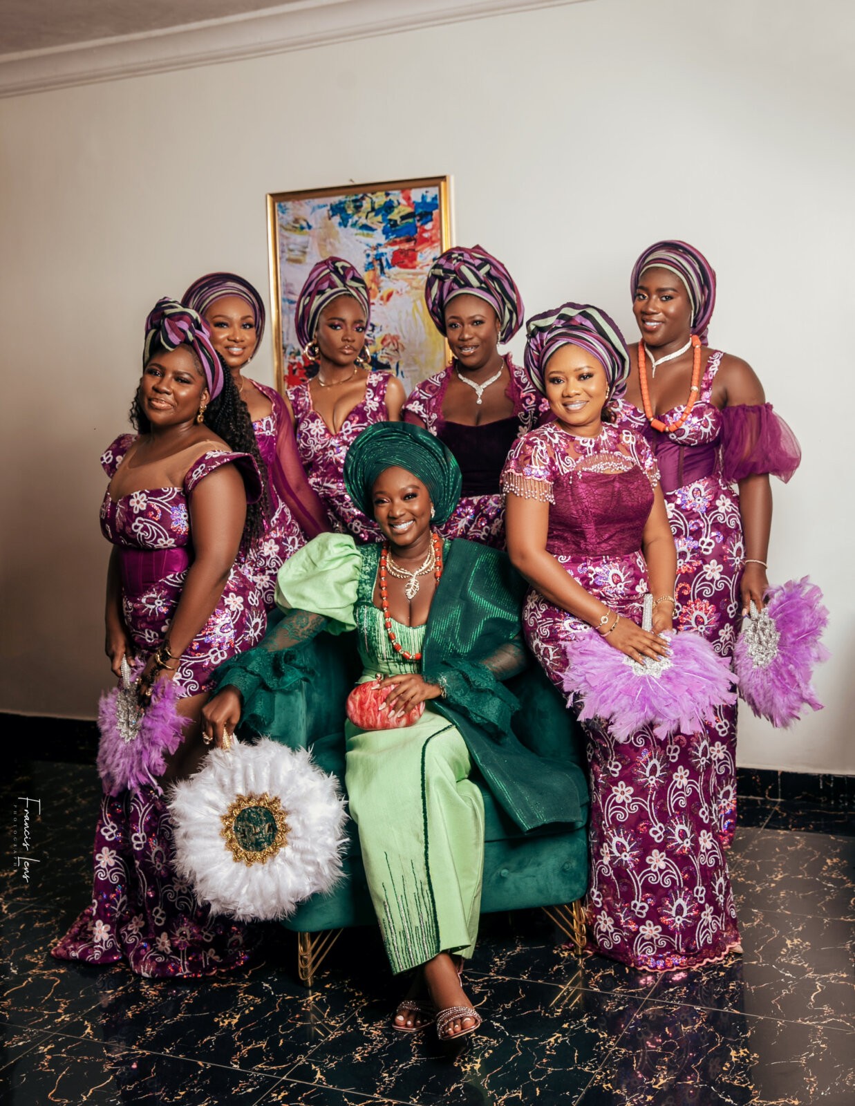 Wumi Tuase-Fosudo and her asoebi girls during her traditional wedding by Francis Lens