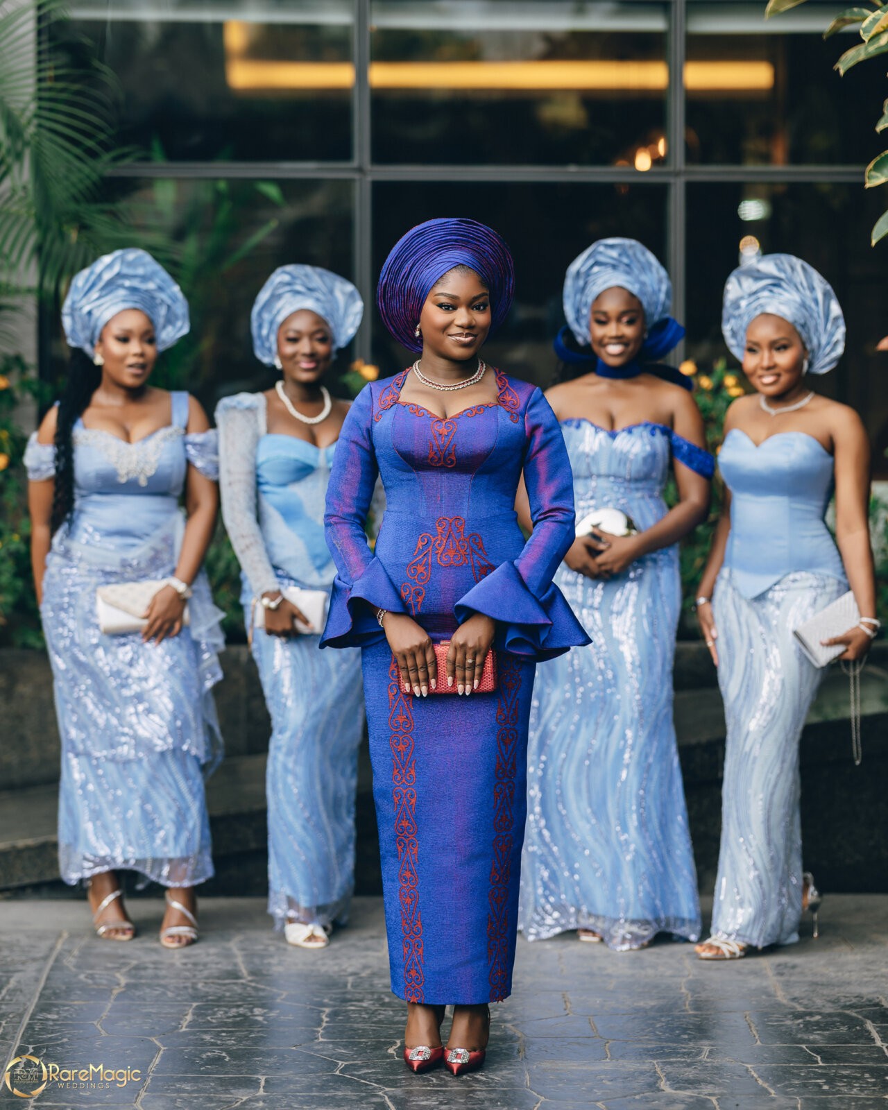 Bride, Fadekemi Salako and her asoebi girls by Rare Magic Weddings