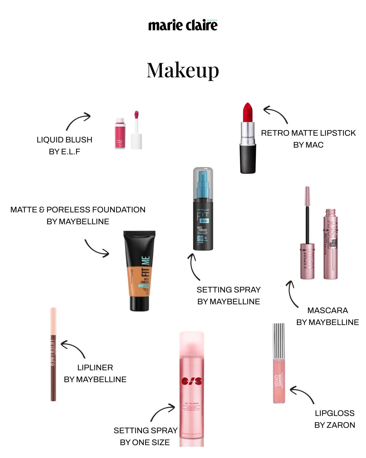 Maeve Nonye's staple makeup products