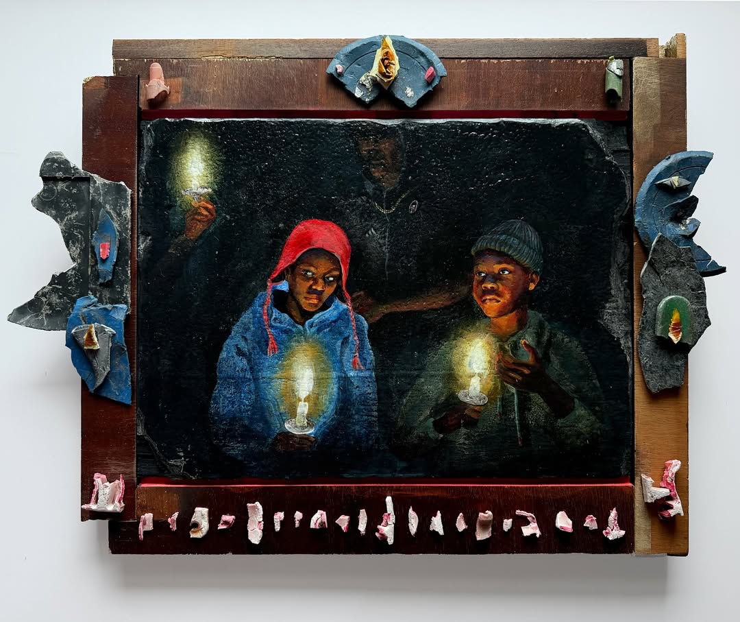 Art Work Vigil (young Mourners), 2025 acrylic and found material by @sophia.yemisi.adeyemo via Instagram 