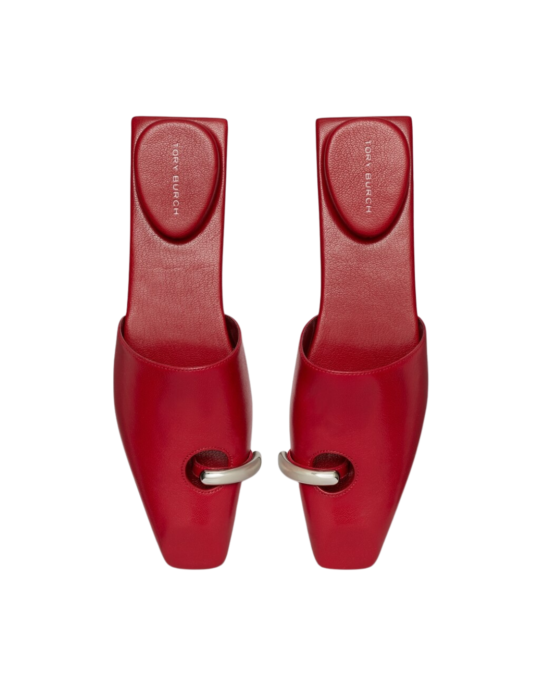 Pierced Mule in “Tory Red _ Silver” by Tory Burch via toryburch.com