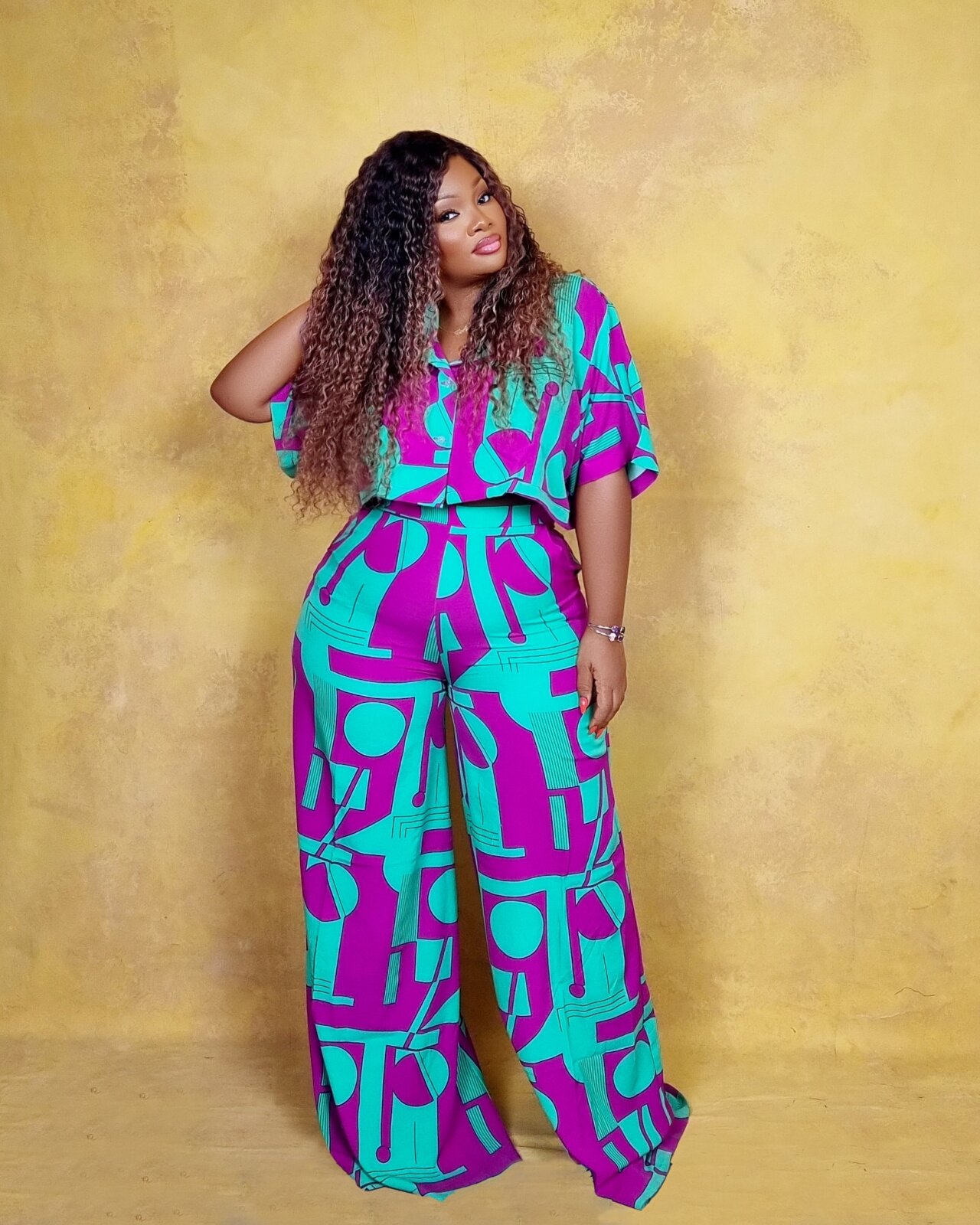 Mum style diaries - Toolz Oniru-Demuren in  a green and pink pant set from Zephans & Co