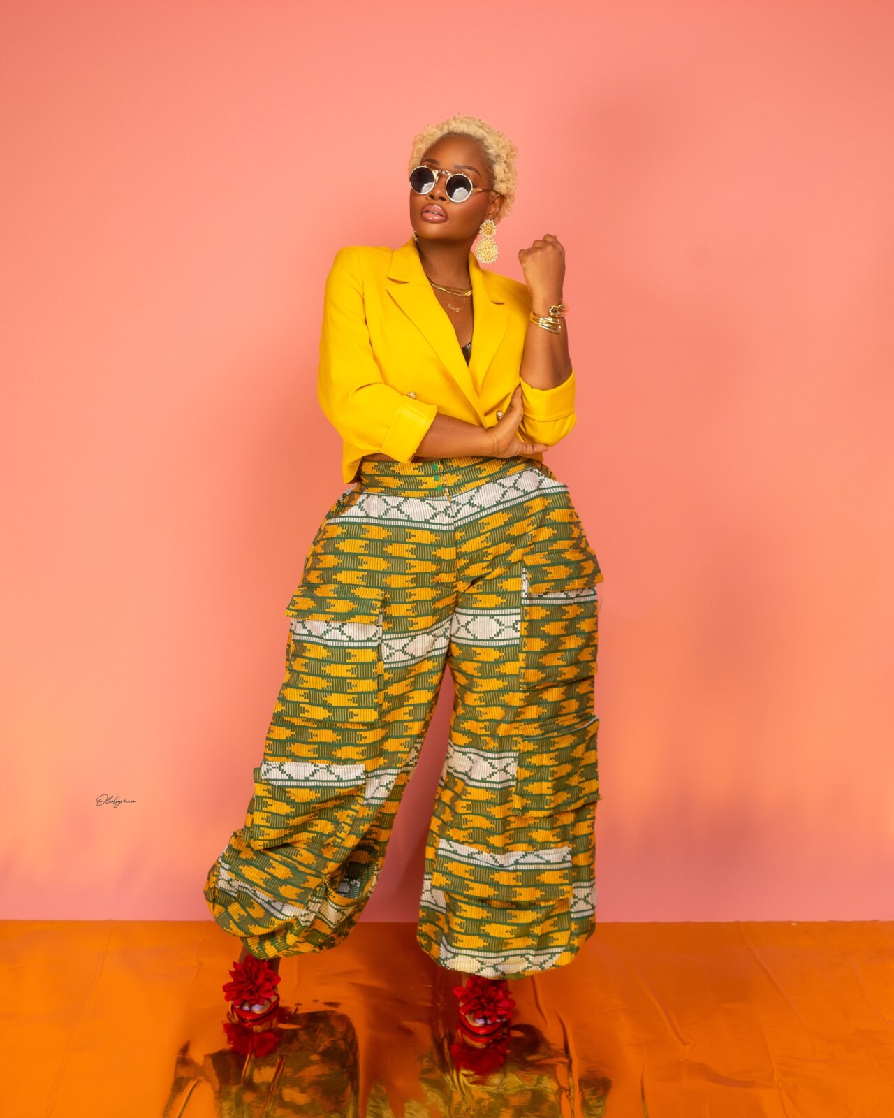 Toolz Oniru-Demuren in the Nomad Akwete cargo pants from LáLé Season