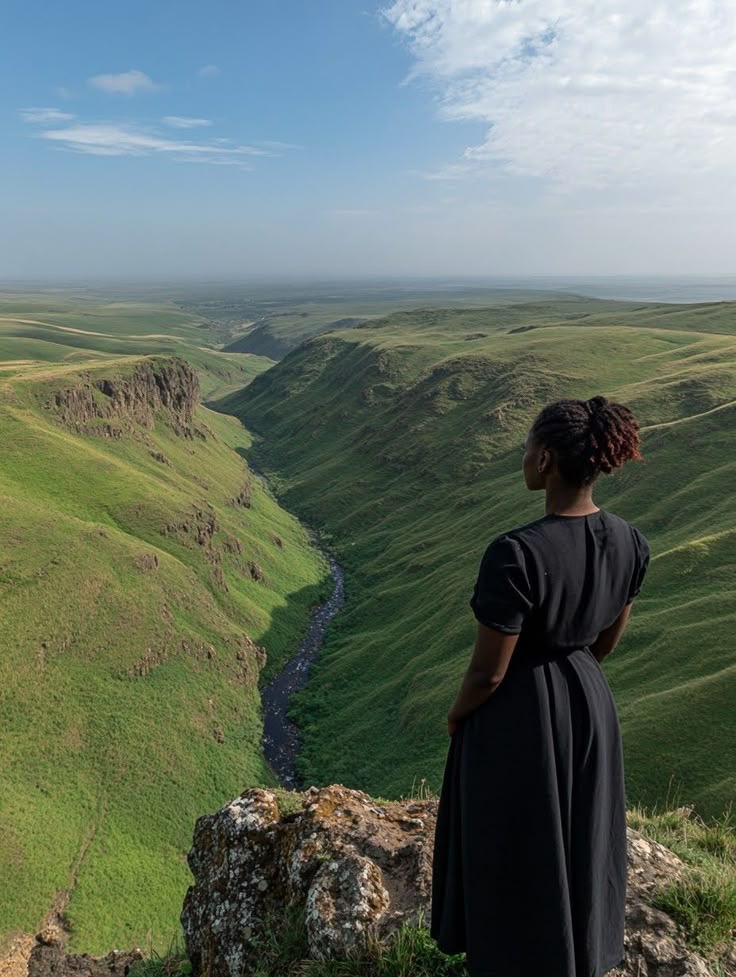Black Woman standing in an open field via Pinterest