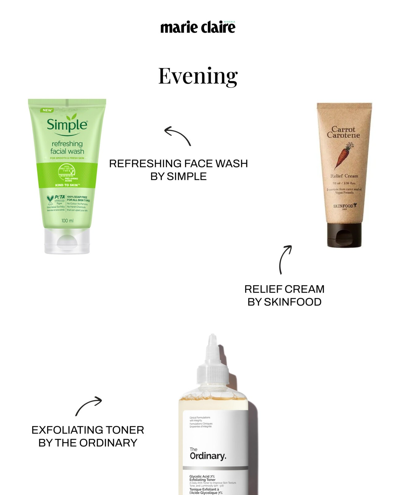 Tobi Afolabi's products for the evening phase of her extended skincare routine for slow weekends