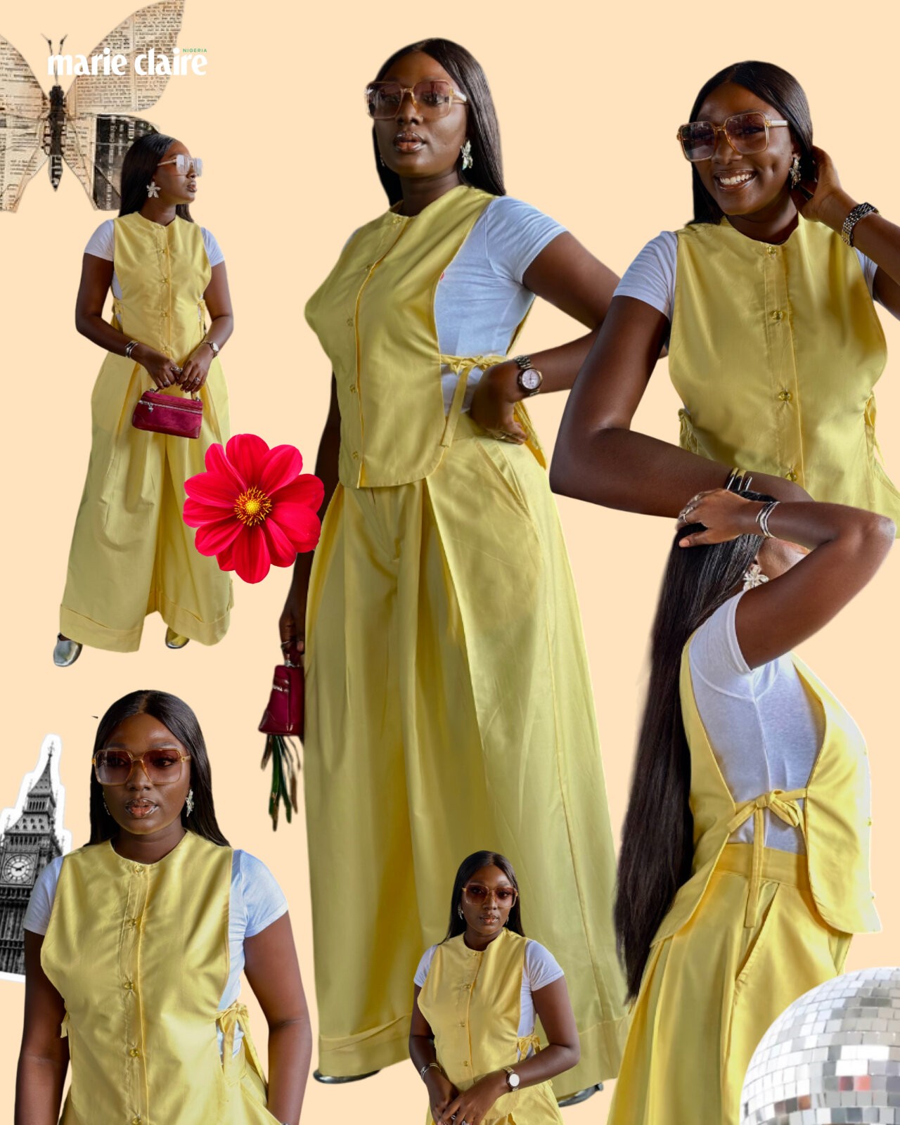 Wumi Tuase-Fosudo in butter yellow bib blouse and double pleats pants from TwentySix