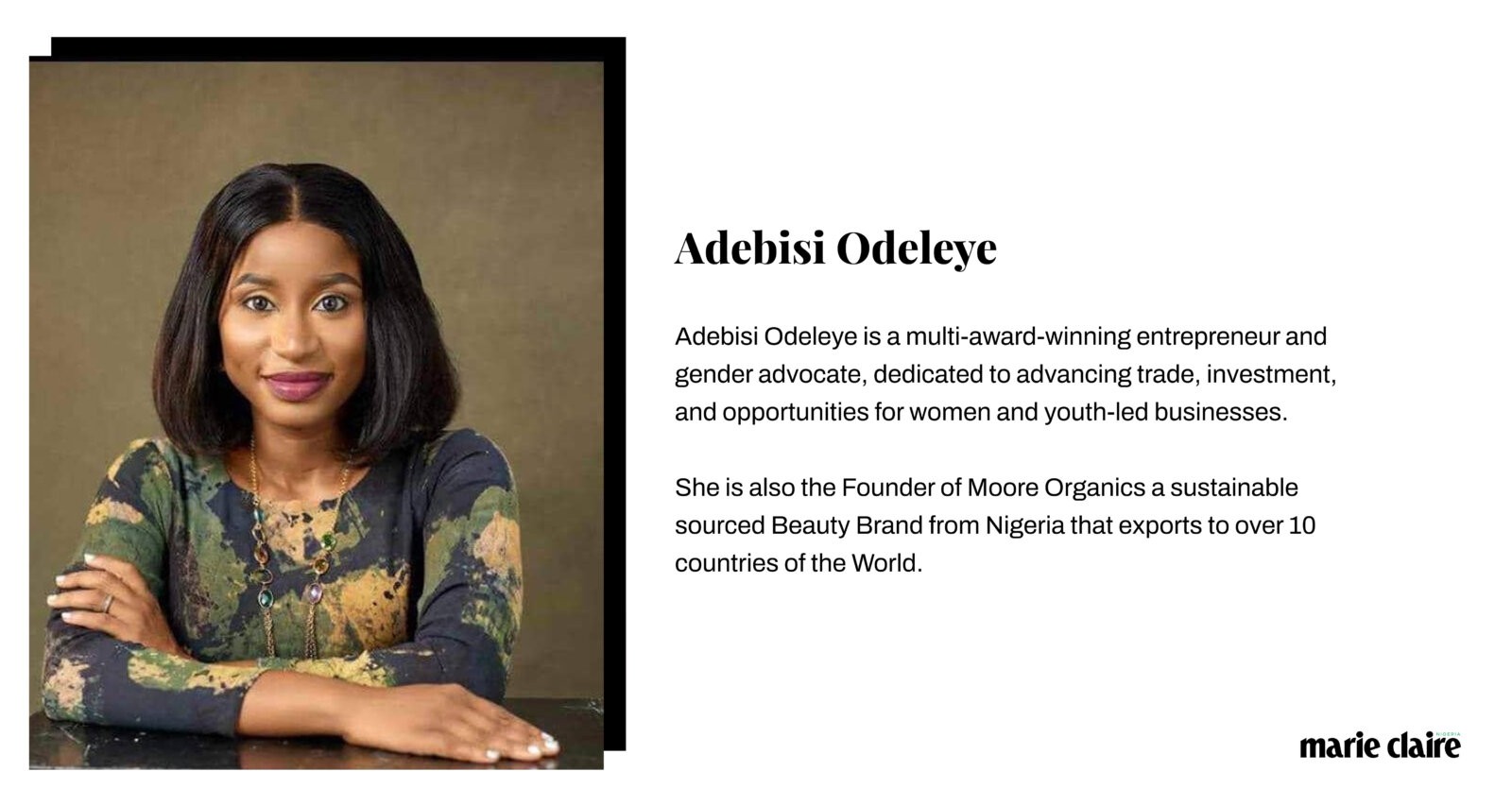 Adebisi Odeleye's Contributor Profile Card via Marie Claire Nigeria