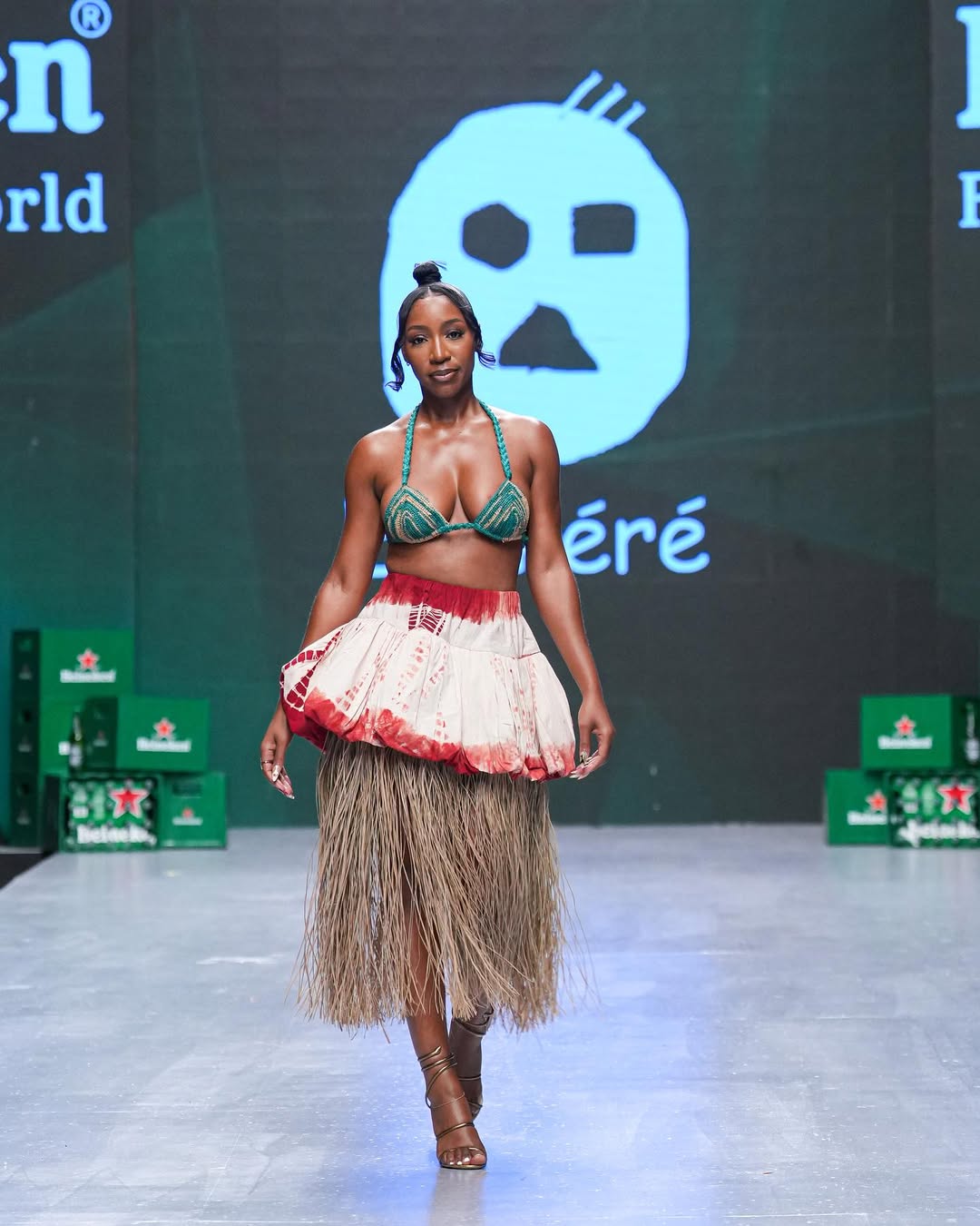 Female model wearing designer Eki Kere’s designs on the runway at Lagos Fashion Week @lagosfashionweek on Instagram