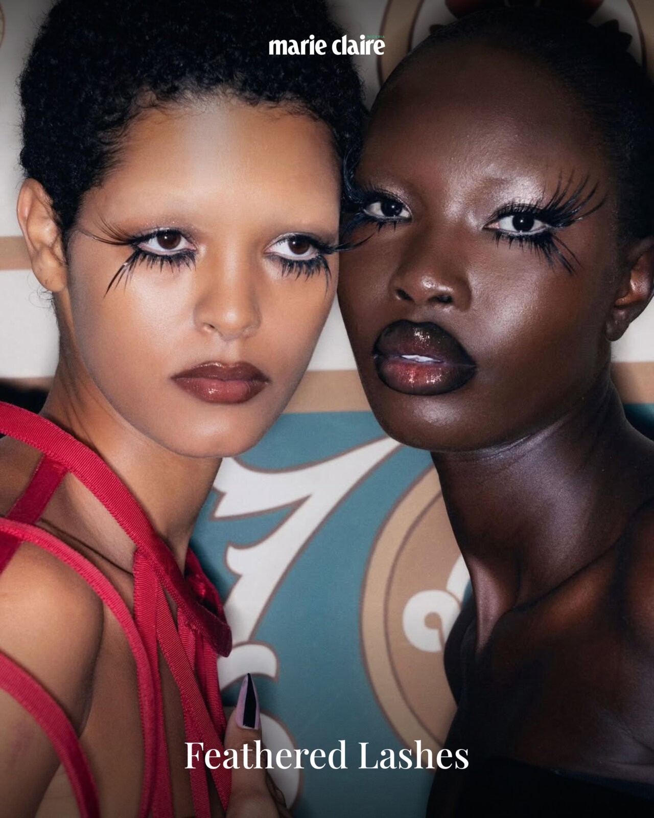 Models in feathered lashes for Harris Reed SS26