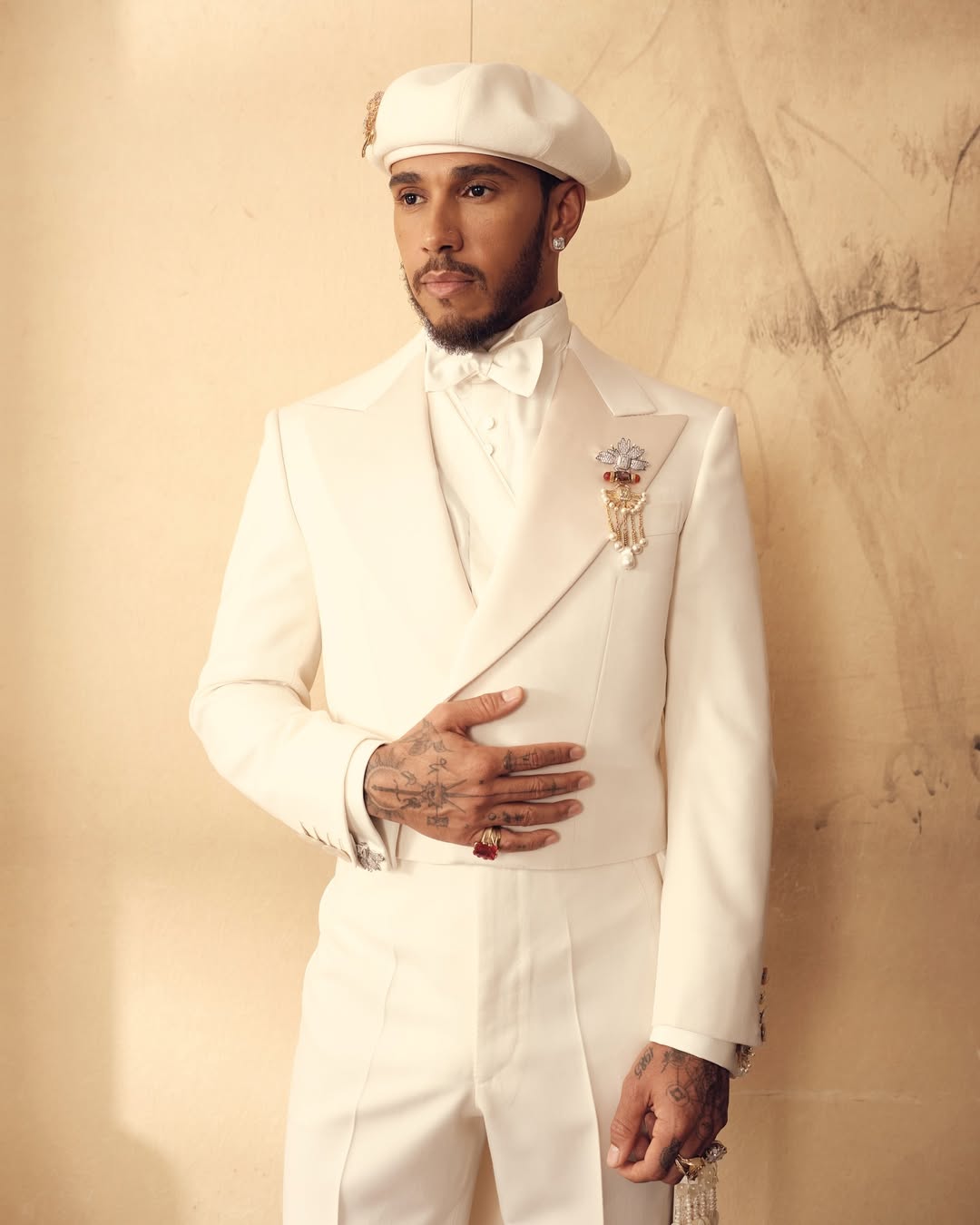Lewis Hamilton in his custom Wales Bonner outfit for the Met Gala