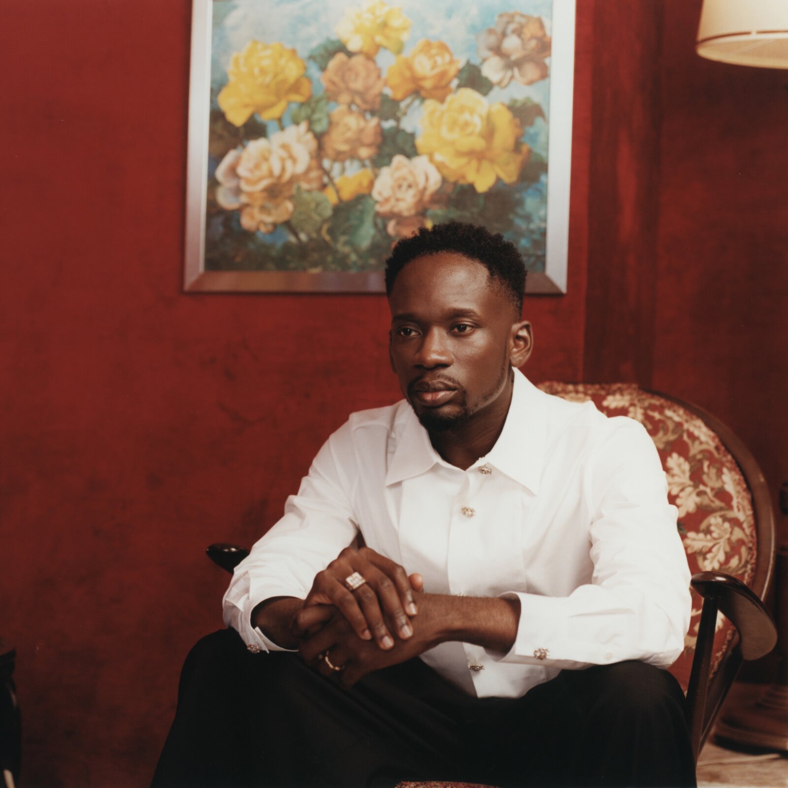 Mr Eazi “Maison Rouge” album cover art by Kamala Molnia via We Plug Good Music