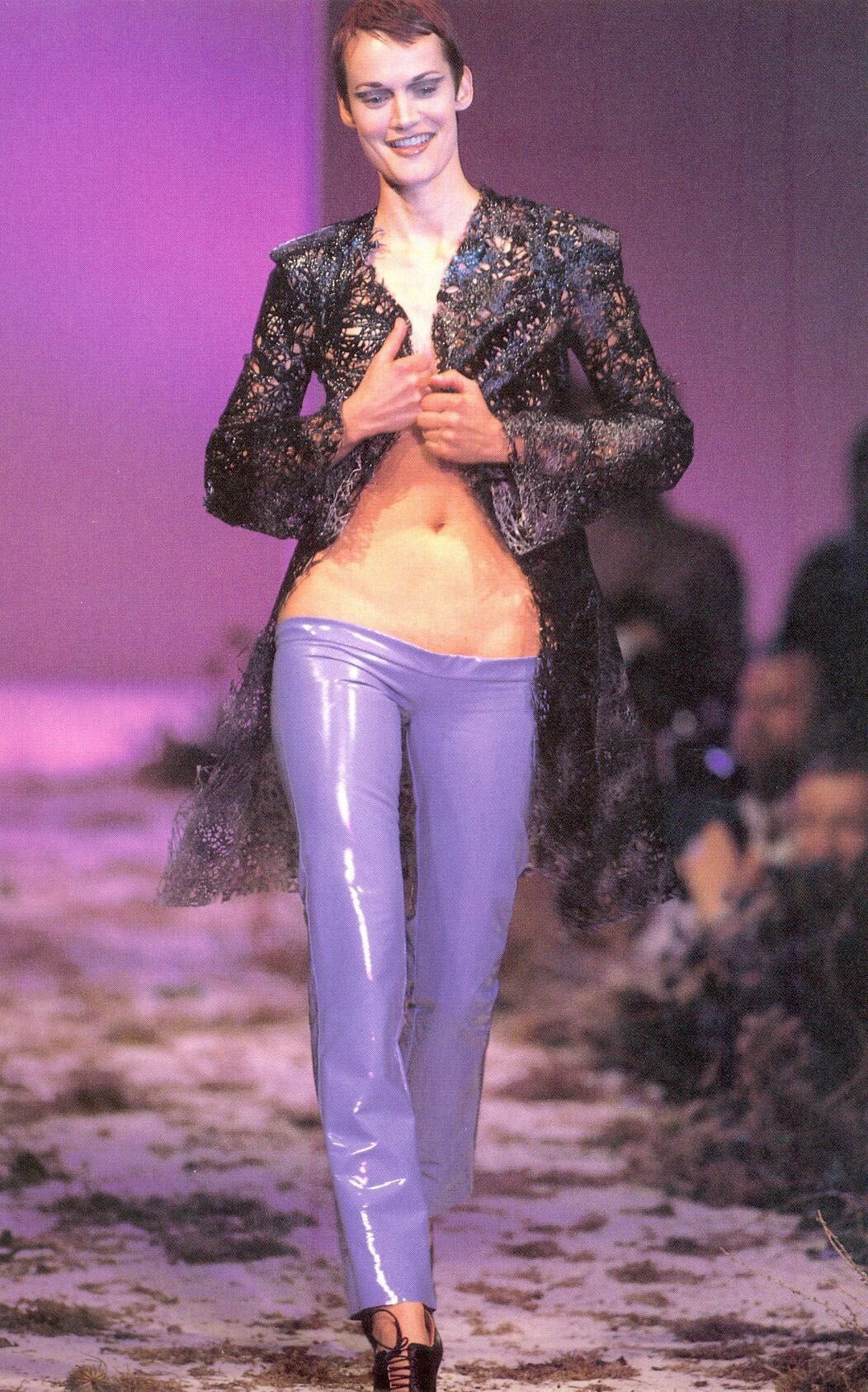 Model in bumster pants for Alexander McQueen FW95