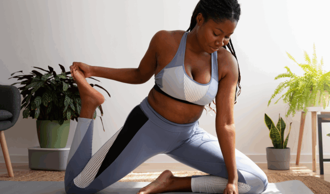 A black woman practising Yoga via Freepik