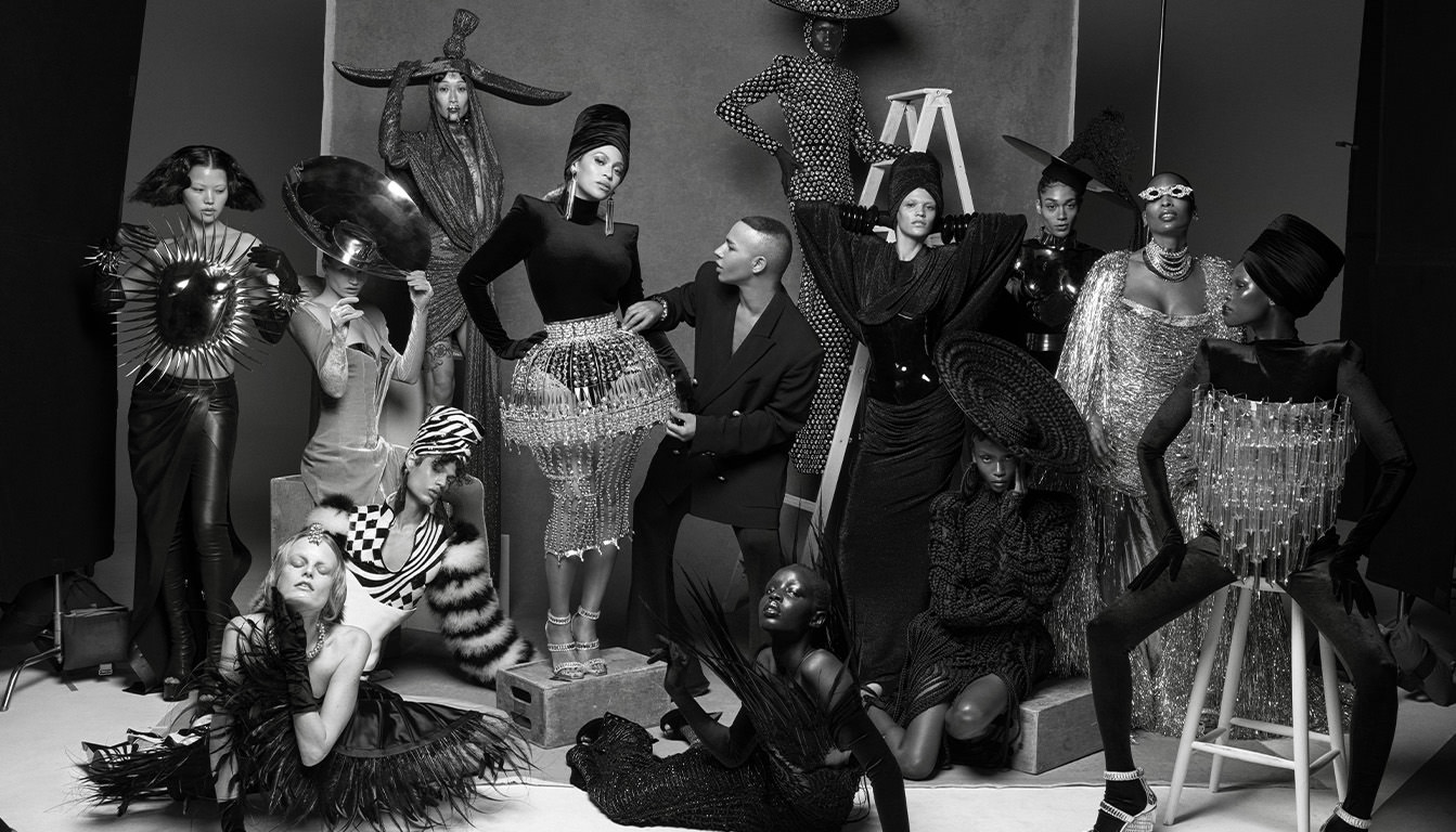 Olivier Rousteing, Beyonce and models pose for the Renaissance Couture capsule photoshoot