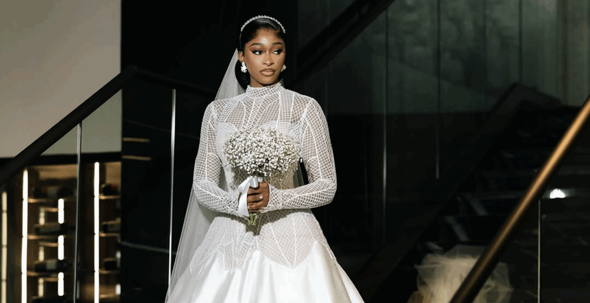 Bride in a custom Yemi Shoyemi bridal piece