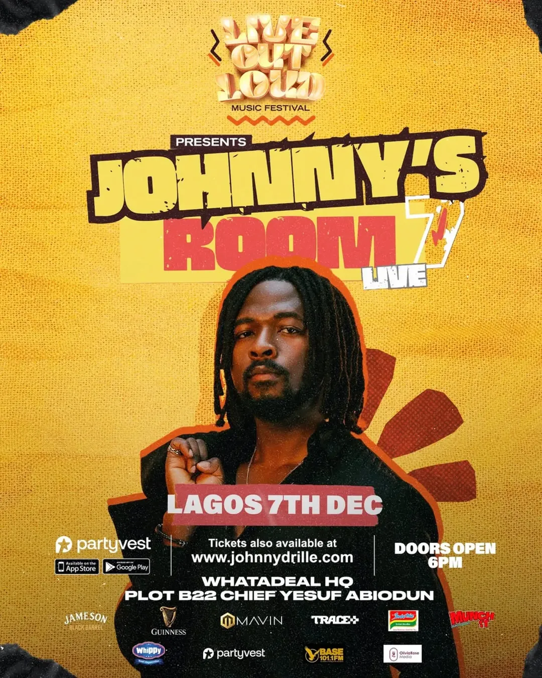 Officiaal poster for Johnny Drille's concert via @Johnnydrille on Instagram