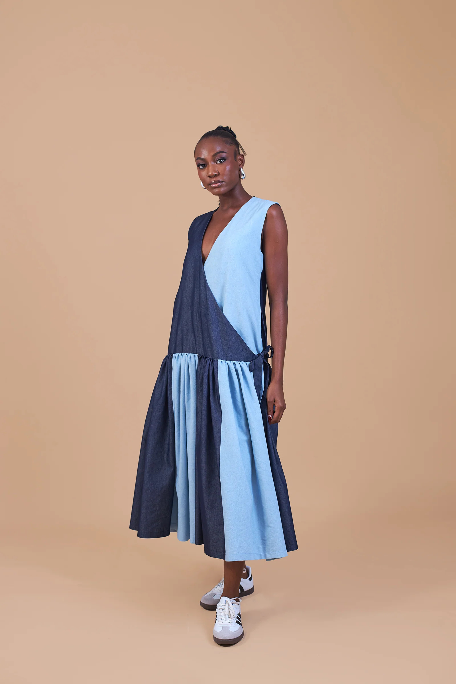  The Tobi wrap drop waist Dress by M.O.T in Navy blue and sky blue