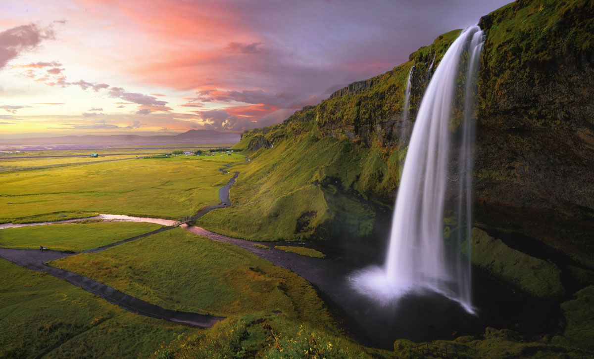 tramonto cacata islandese Seljalandsfoss