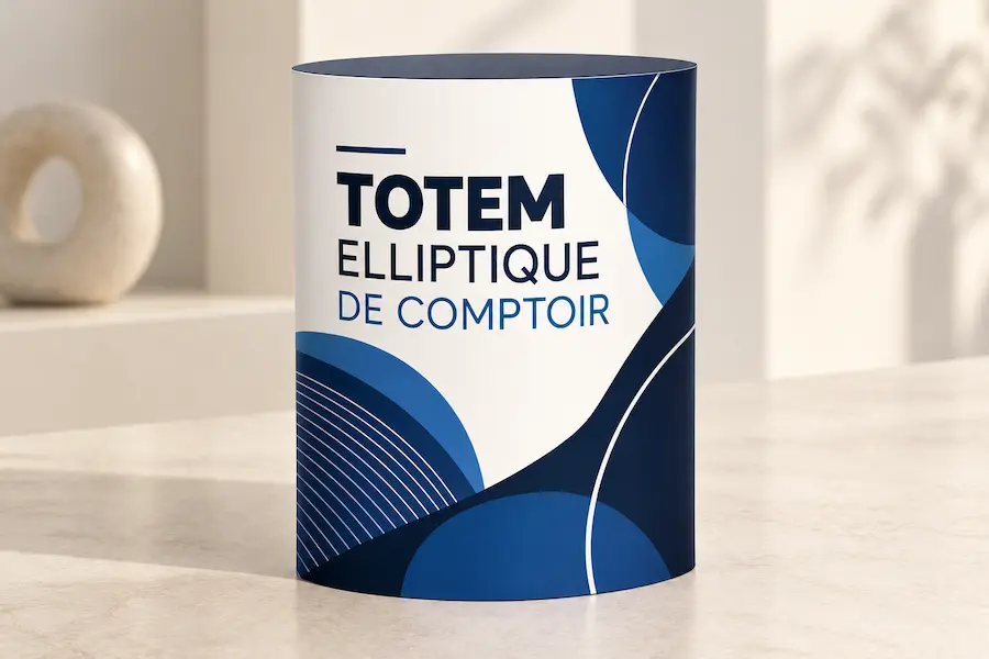 Totem elliptique de comptoir en carton