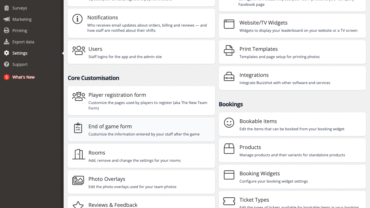 The Bookings configuration section under Settings
