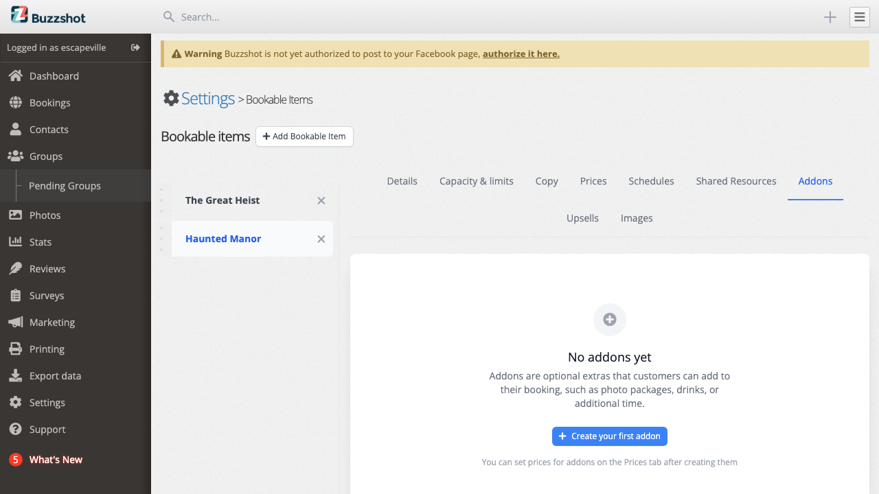 Add-ons tab with no add-ons configured
