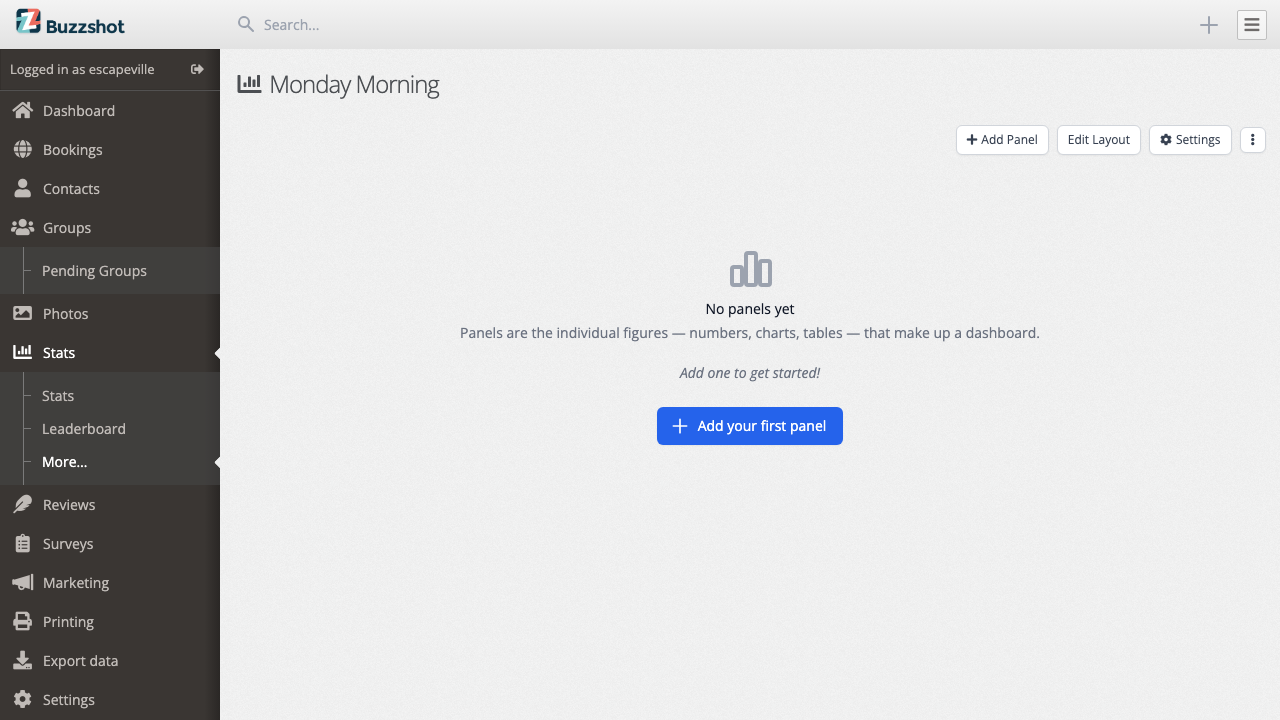 A new, empty dashboard