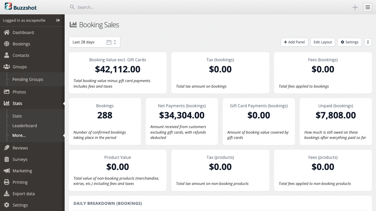 A dashboard with the date range open