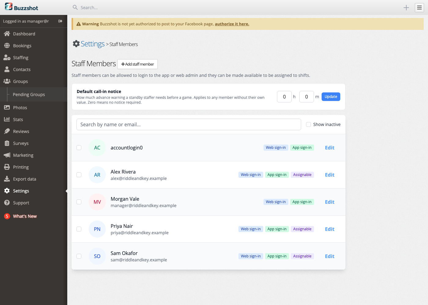 The Staff Members list page