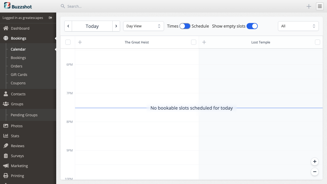 The Bookings section in the left sidebar navigation