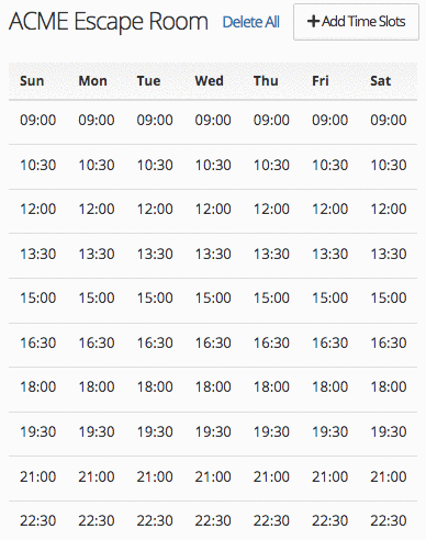 Click on time slots to enable or disable them