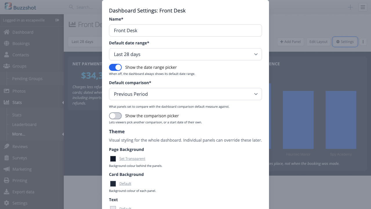 Dashboard settings