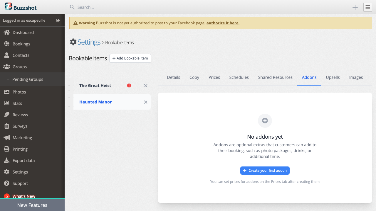 Add-ons tab with no add-ons configured