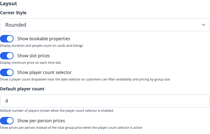 The pricing display options in the Layout section of the Styling tab