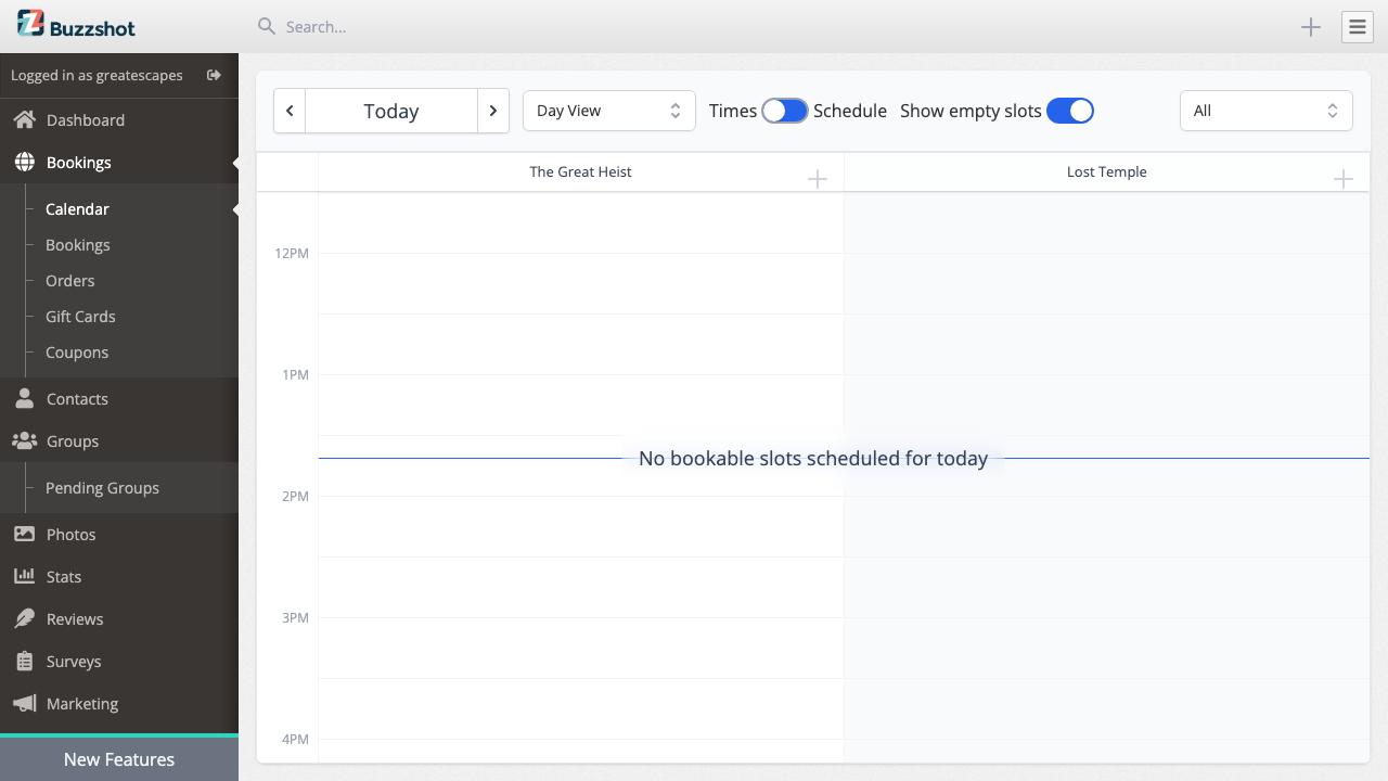 The Bookings section in the left sidebar navigation