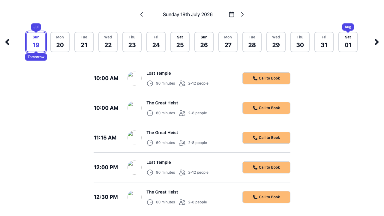 Available time slots as shown to customers in the booking widget