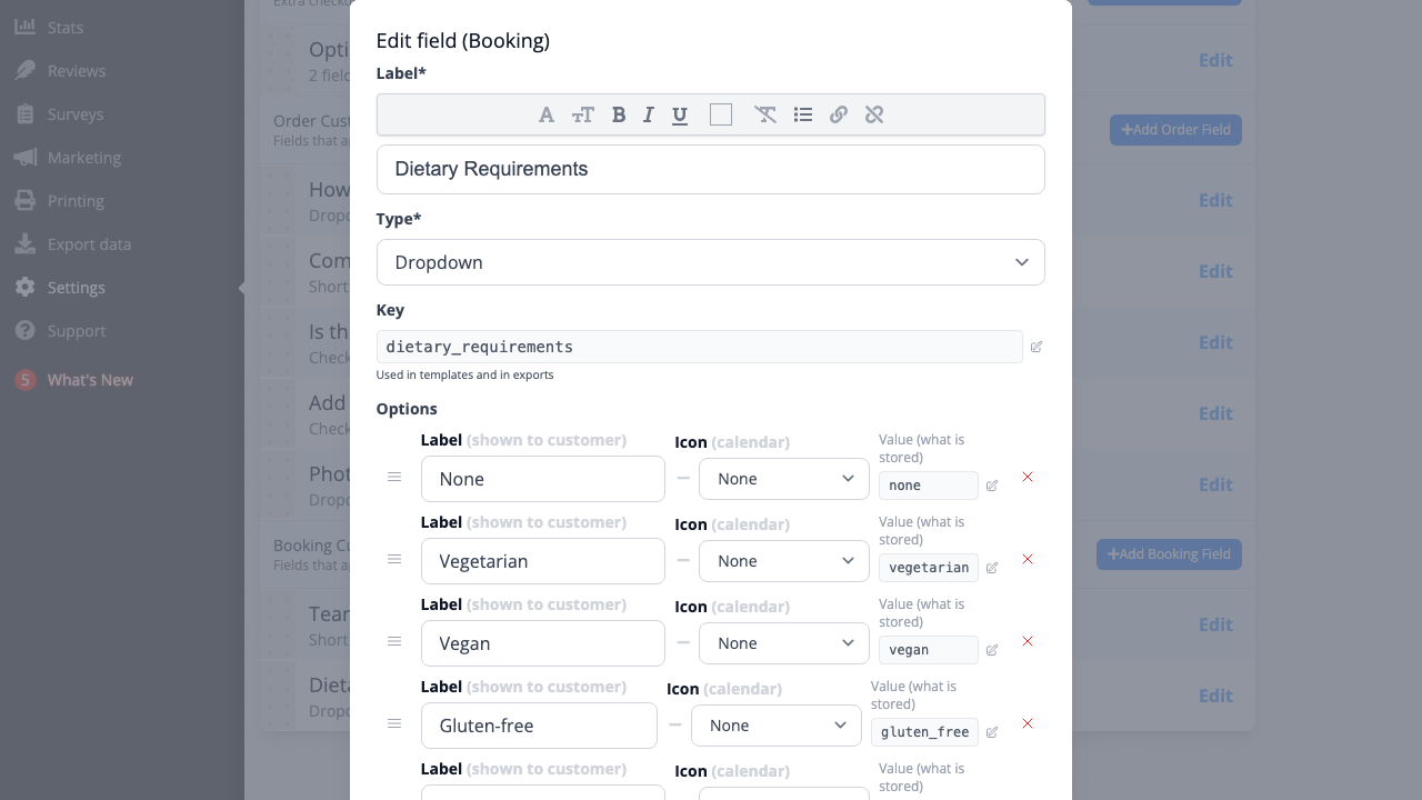 The bookable items filter for controlling which rooms show this field
