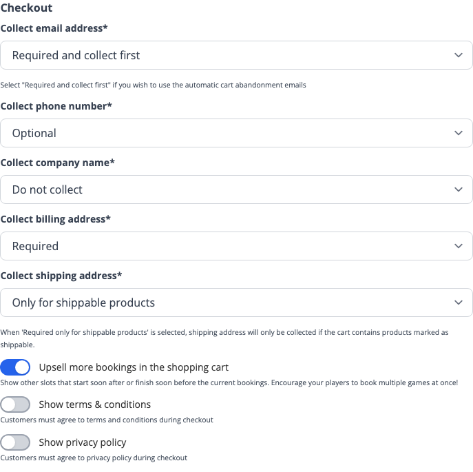 The checkout options section on the Details tab