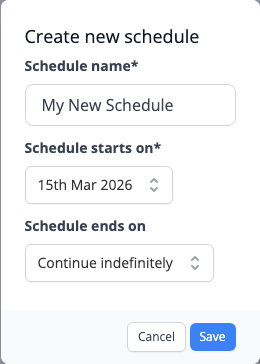 The dialog for creating a new schedule