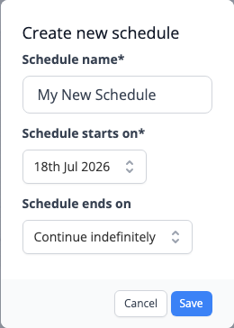 The dialog for creating a new schedule