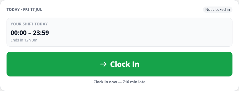The clock card ready to clock in