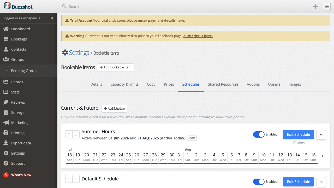 The Schedules tab showing your schedules