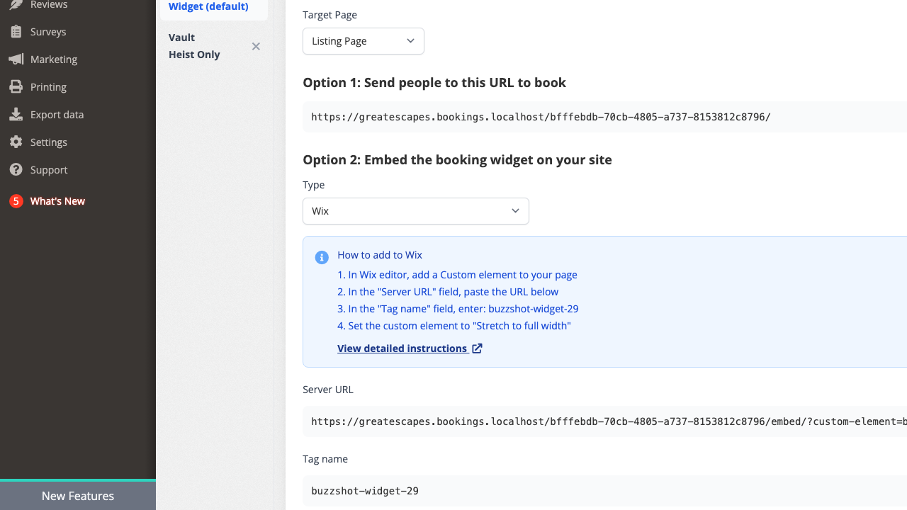 The Wix-specific embed instructions on the Embed tab