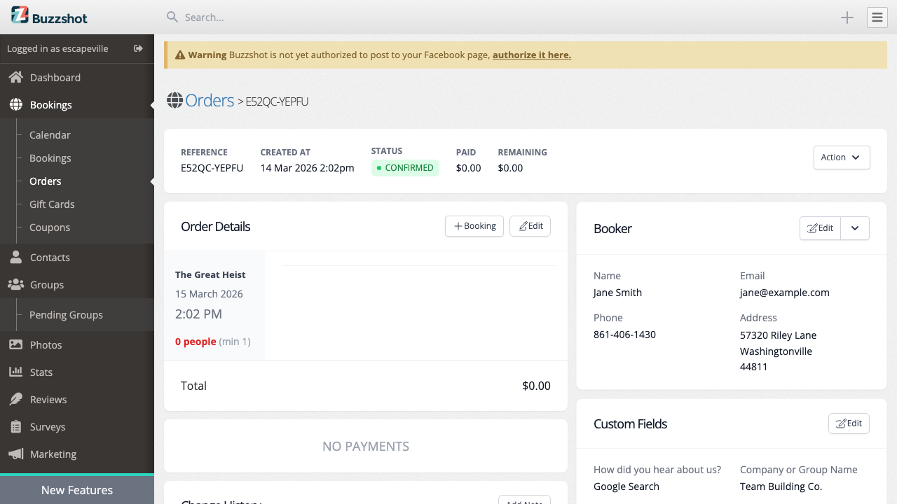 Custom field data displayed on the order details page