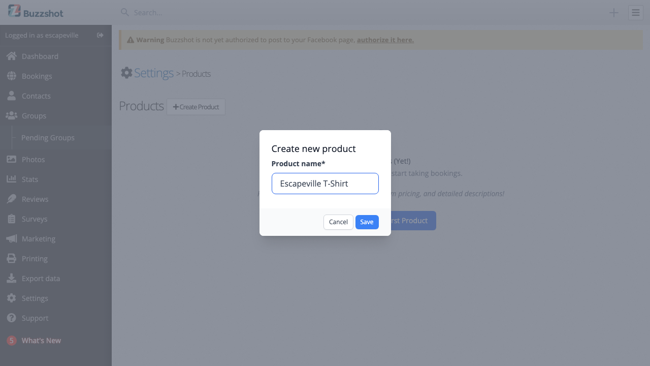 Create Product modal