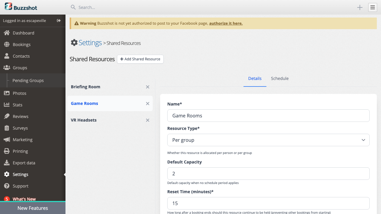 The shared resource details page