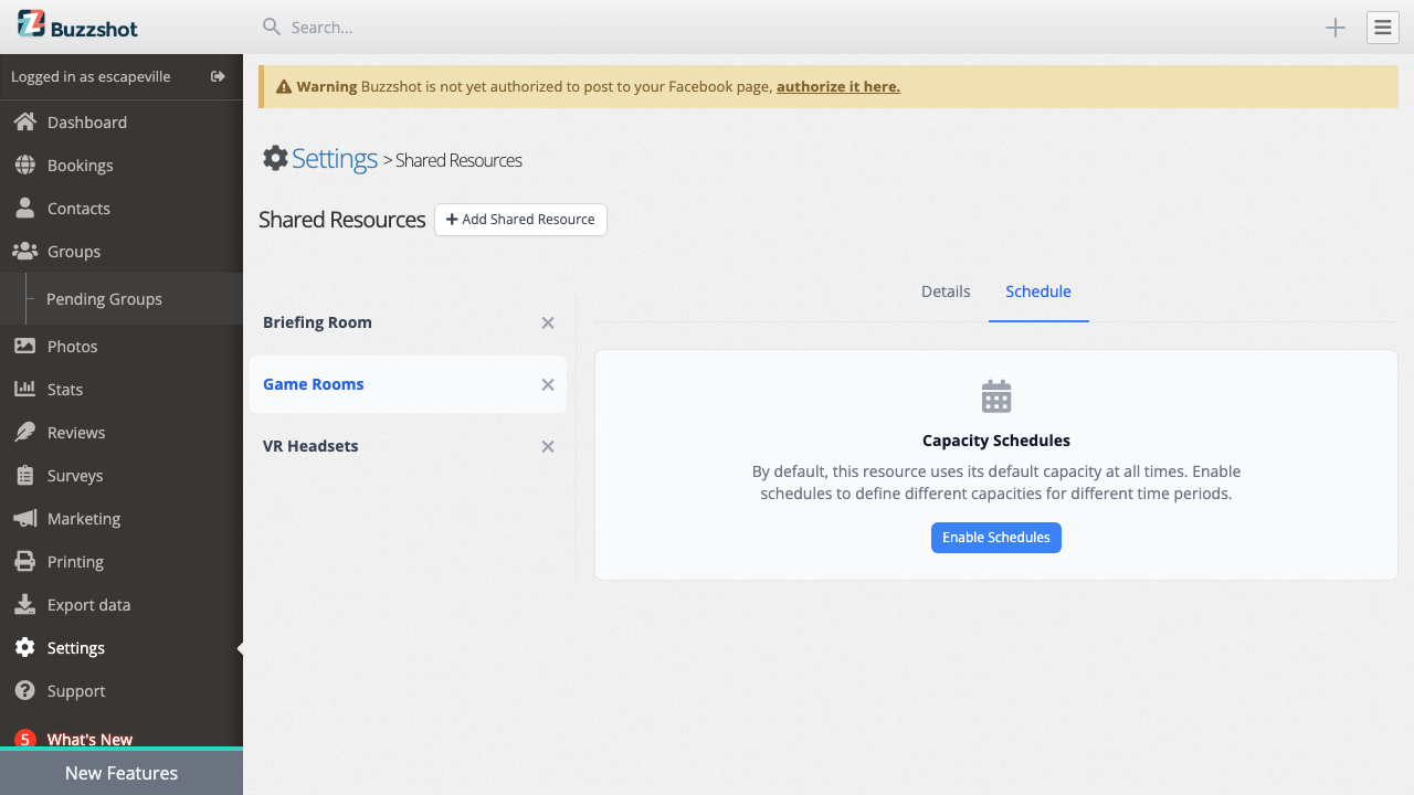 The Schedule tab before schedules are enabled
