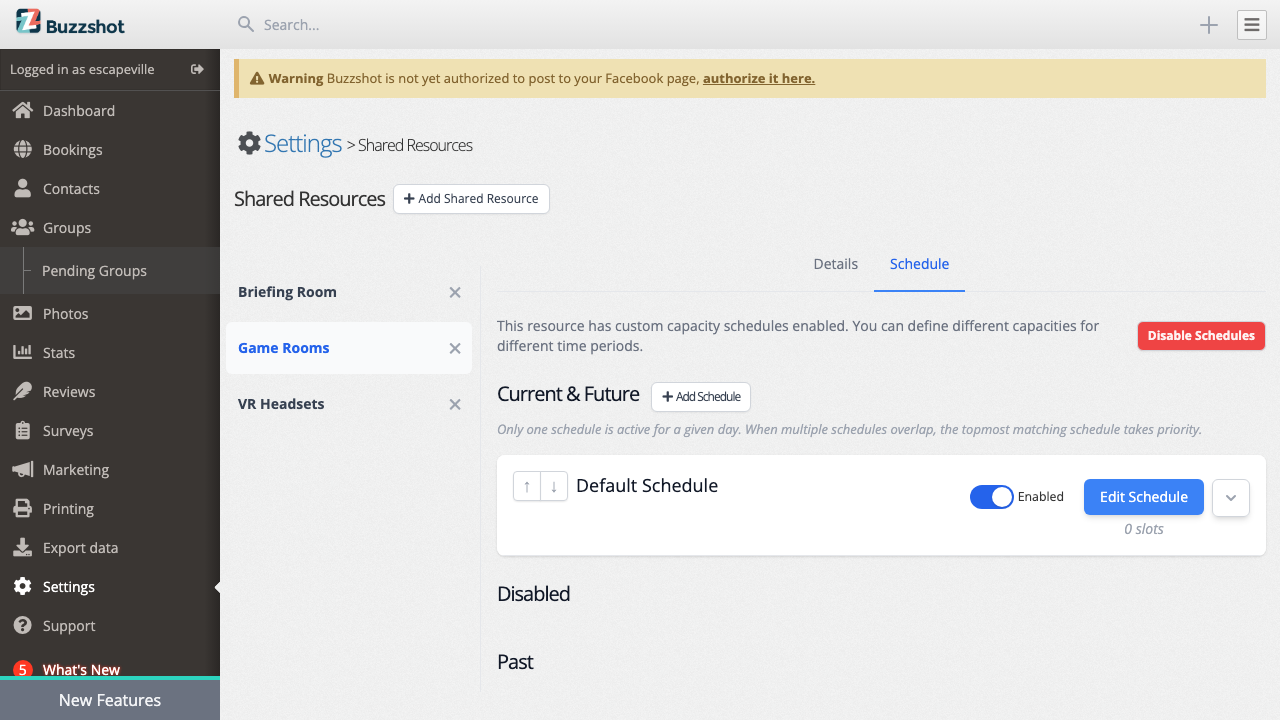 The Schedule tab with capacity schedules enabled and configured