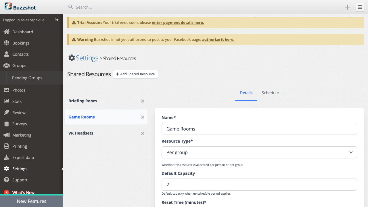 The sidebar listing your shared resources